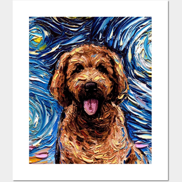 Apricot Goldendoodle Night (Portrait) Wall Art by sagittariusgallery